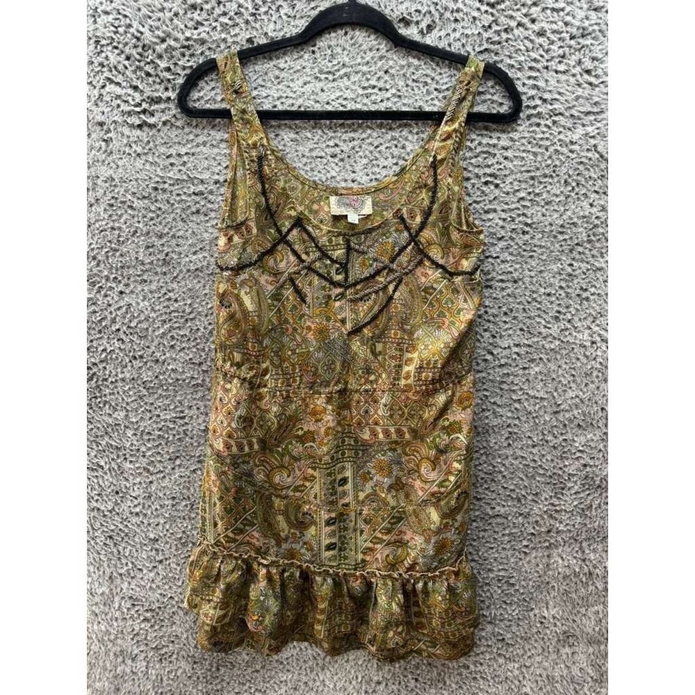 Ecote Beaded All Over Print Sleeveless Mini Dress Multicolor Womens Size XS